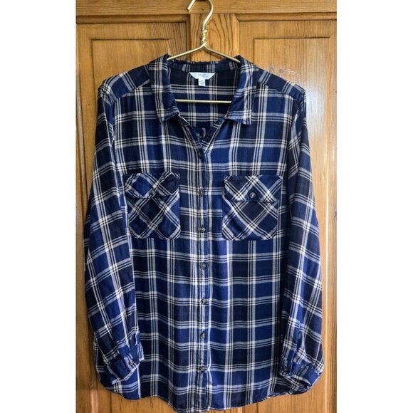 Terra & Sky Tops - Terra & Sky Blue Flannel Button Down Long Sleeve Shirt Casual Top Plus Size 2X